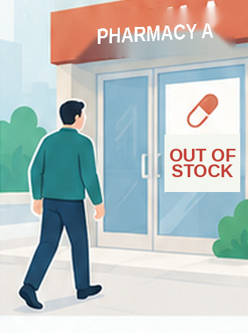 The customer comes to Pharmacy A, where the needed product is unavailable