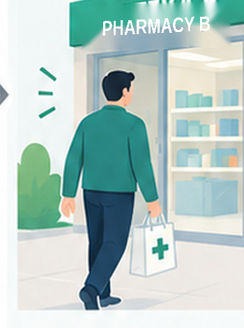 The customer chooses Pharmacy B again