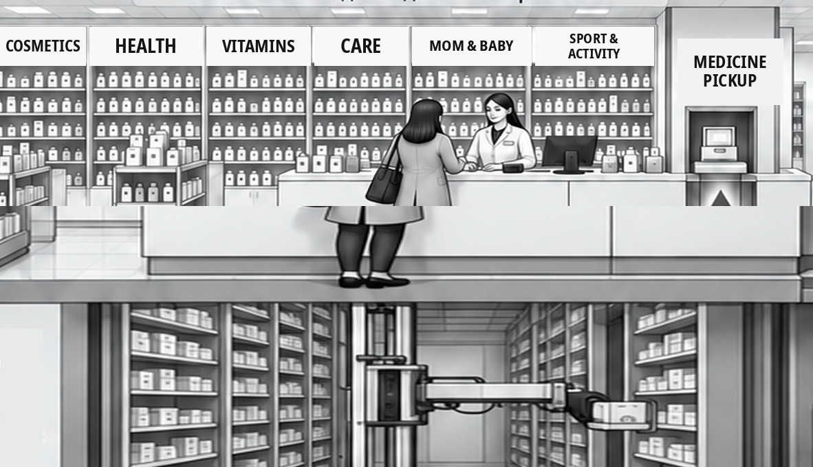 Robotic storage pharmacy interior